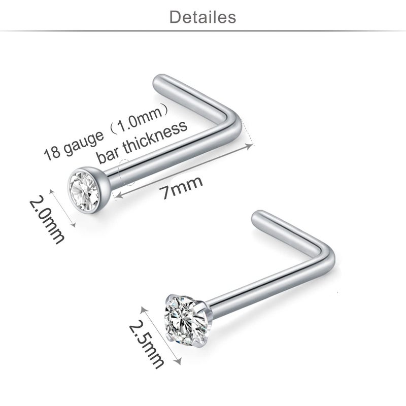 MODRSA Nose Rings Hoop 18g Septum Ring L Shape Nose Studs Screw Surgical Stainless Steel Thin Cartilage Helix Tragus Earrings Hoops C Shape High Nostril Piercing Jewelry Pack Silver - Image 3